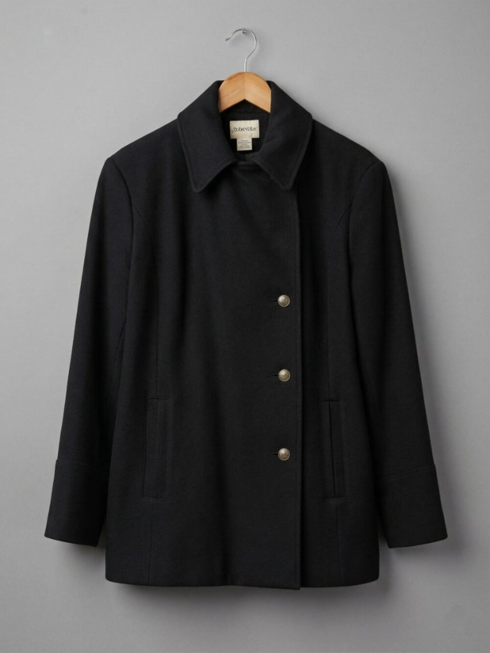 Preppy Wool Nautical Y2K Minimalist Black Pea Coat Old Money XL